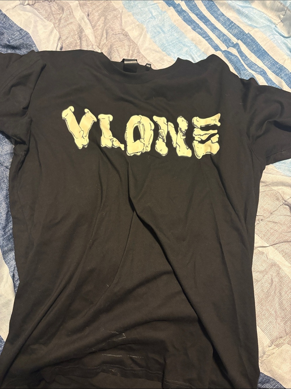 VLONE Black Tee with Pale Yellow Neck Print
